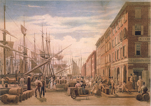 View of South Street, from Maiden Lane, New York City 1827