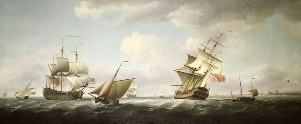 Brooking,  Shipping in a Breeze, with a Cutter close-hauled in the foreground 18th Century