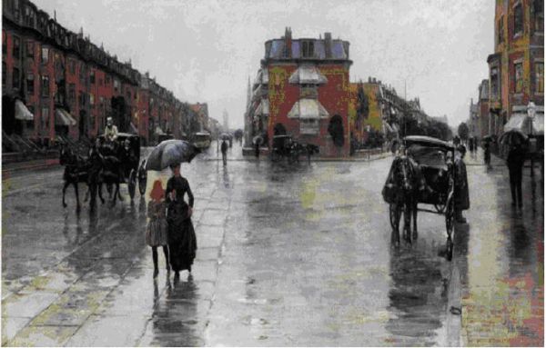 Hassam, Rainy Day, Columbus Avenue Boston, 1885