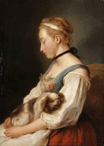Hutin painting, Portrait of a Young Woman Holding a Spaniel
