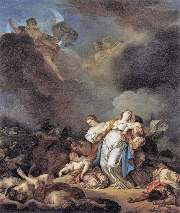 Lemonnier painting, Apollo Attacking Niobe and her Children