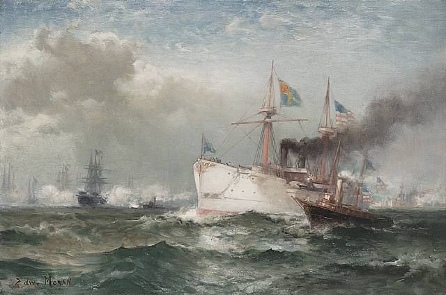 Moran, The Farewell Salute of the White Squadron to the Body of John Ericsson, New York Bay, August 23, 1890