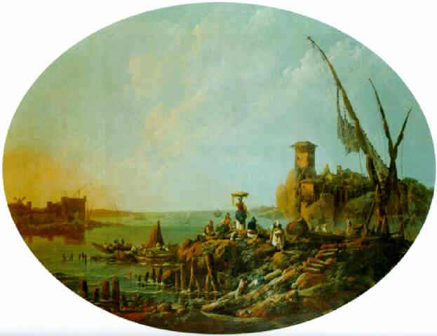 Pillement painting, The Mouth of the River Tagus