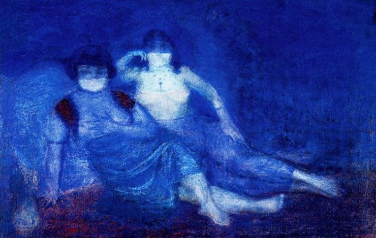 Two Women in Blue, the cave