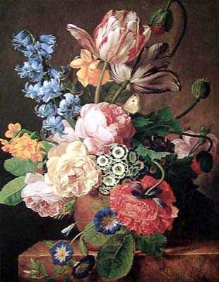 Van Dael painting, Roses, Tulips and Poppies