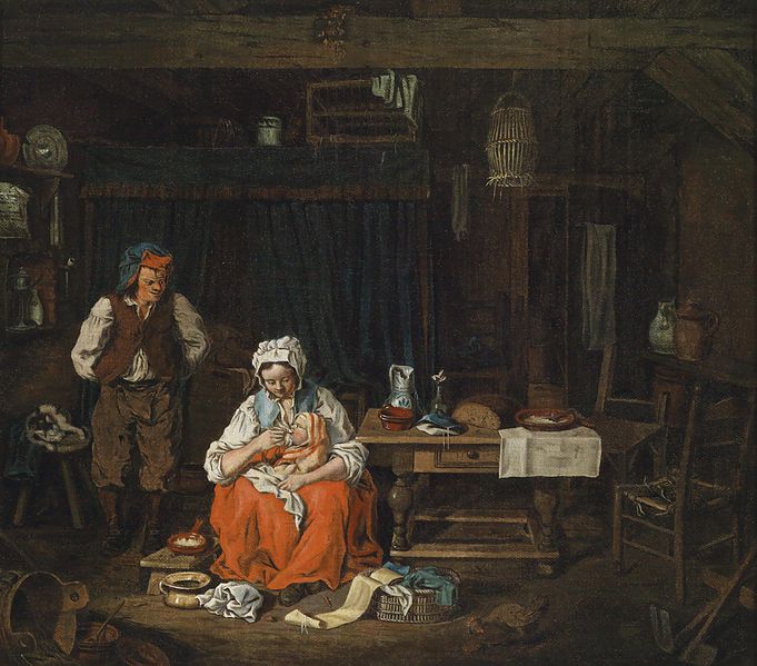 Pierre-Alexandre Wille, Rustic Interior with a Young Mother Breastfeeding