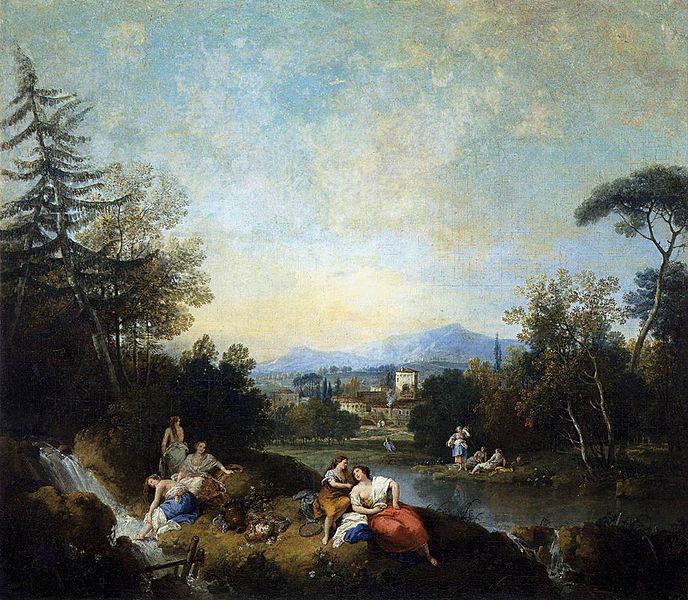 Francesco Zuccarelli, Landscape with Girls at the River