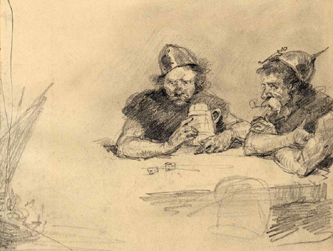2. Two Soldiers at the Table. C. 1890. Drawing.