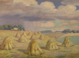 2. Gathering Hay Before Rain. 1942. Oil on board. 